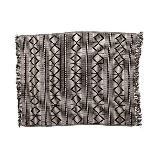 Hello Honey® Black & Beige Woven Cotton Blend Throw Blanket with Fringe